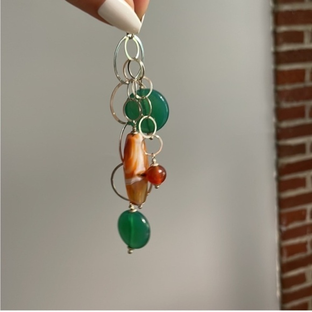Long Pendant in Silver with Natural Stones